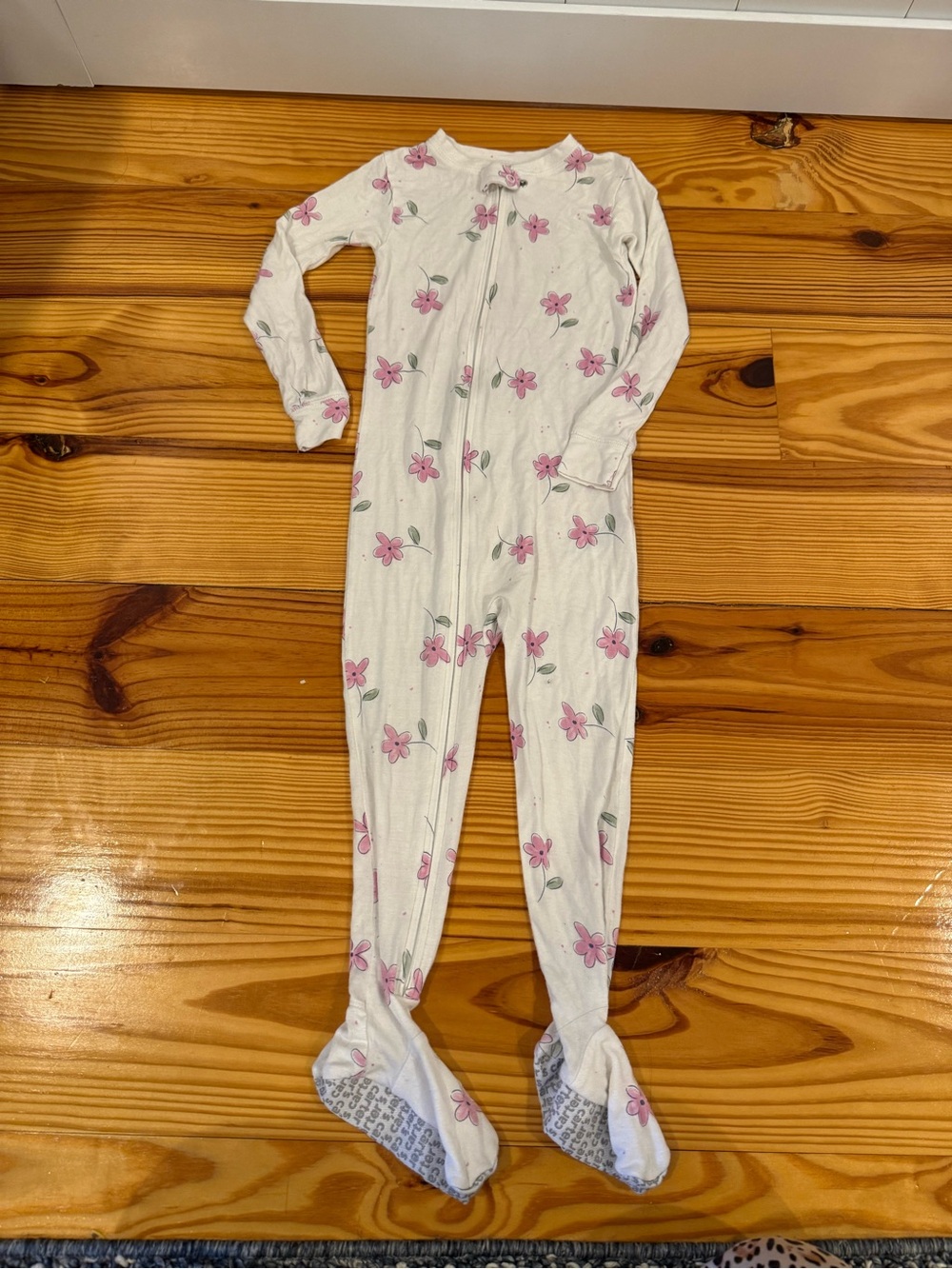 Carter's White Footed One-Piece Pajamas with Pink Floral Print